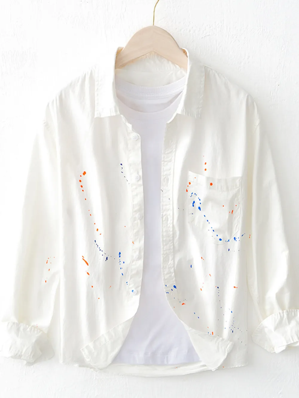 Men's Plus Size Paint Splatter Button Up Shirt
