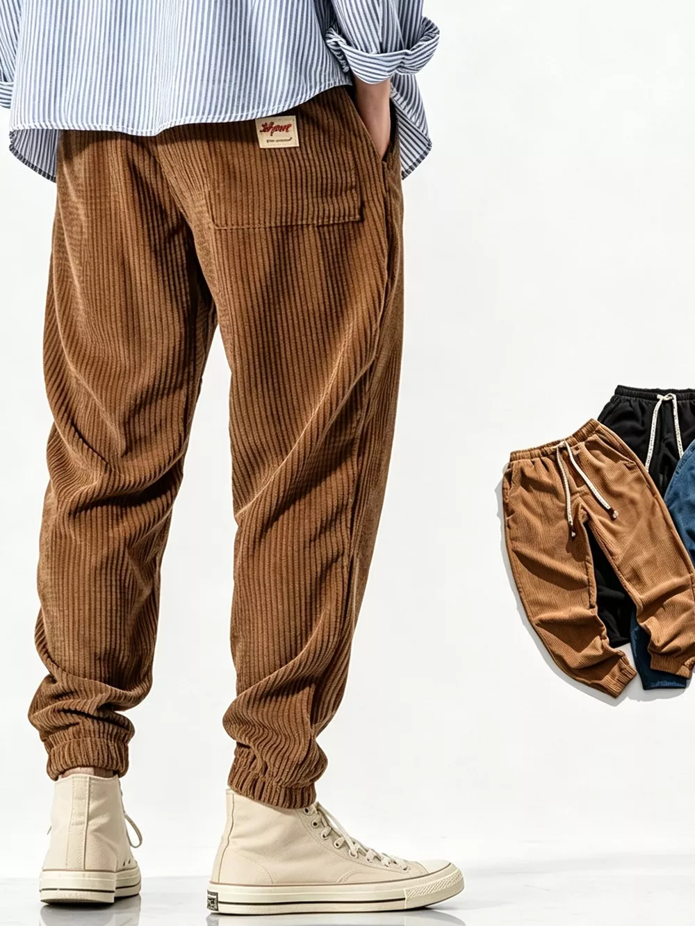 Men's Plus Size Corduroy Joggers with Elastic Cuffs, image 4