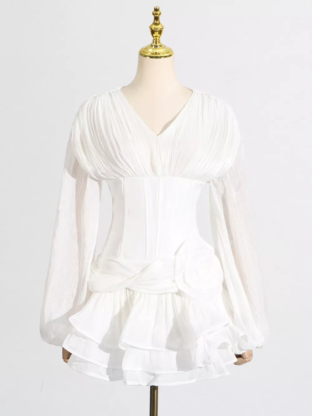 Ruffle Balloon Sleeve Mini Dress