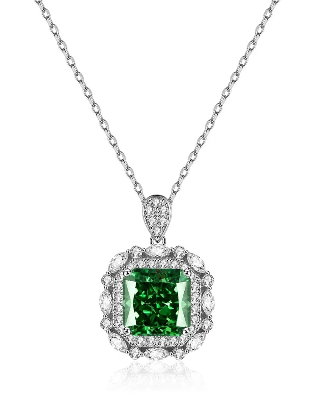 925 Sterling Silver Zircon Geometric Pendant Necklace, image 4