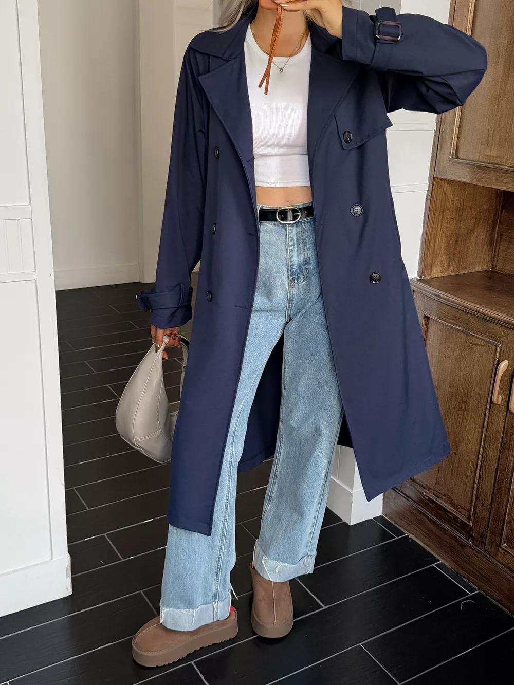 Double-Breasted Belted Trench Coat, image 11