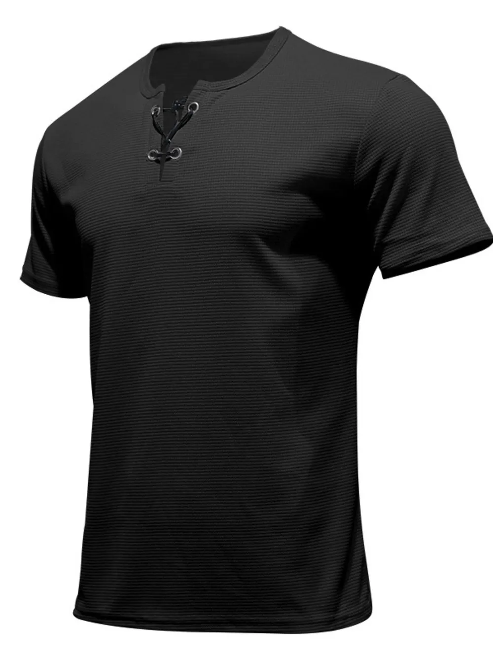Men's Full Size Casual Lace-Up Henley T-Shirt Plus Size, image 2