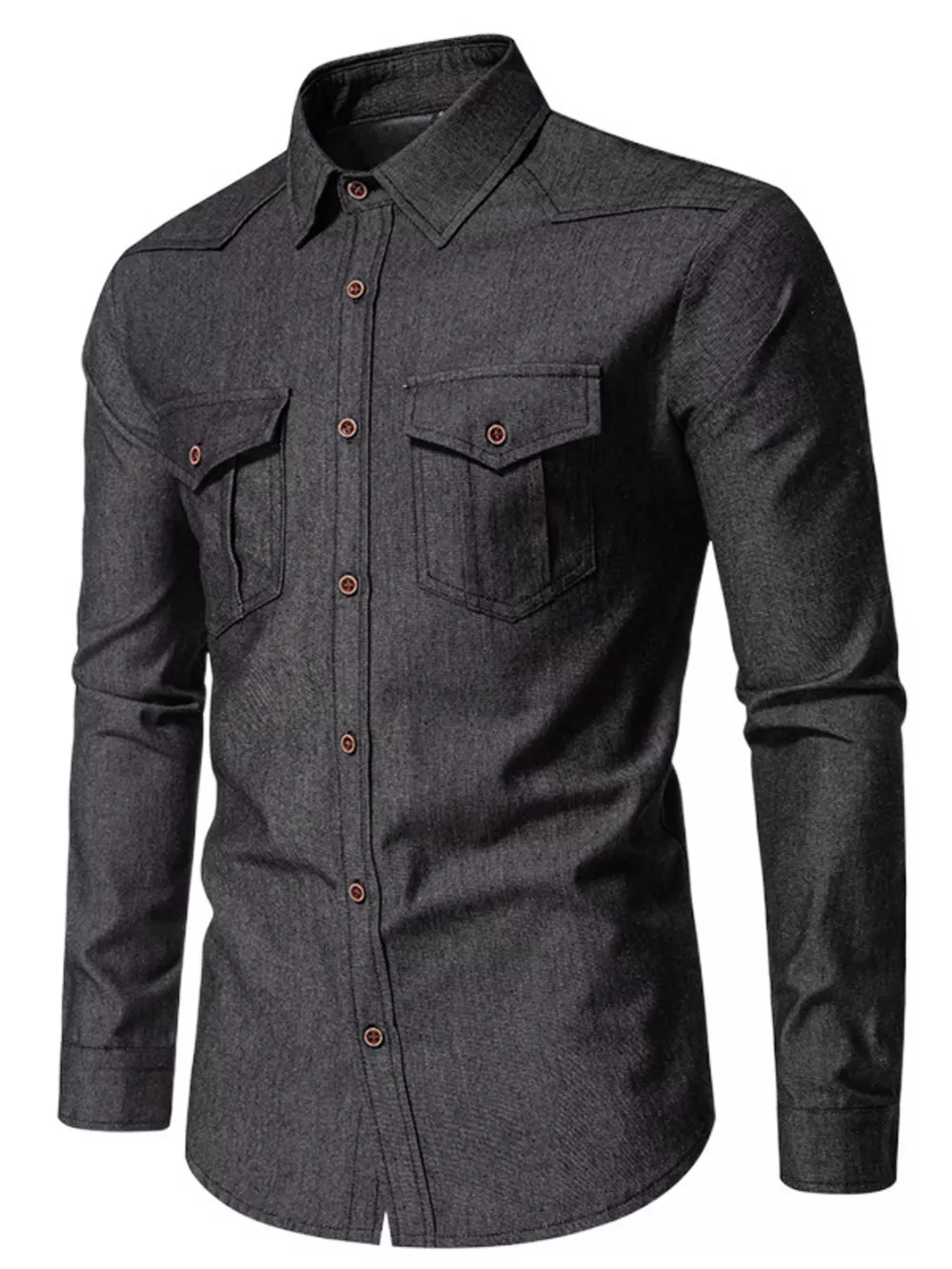 Men's Casual Long Sleeve Denim Shirt with Pockets, image 6