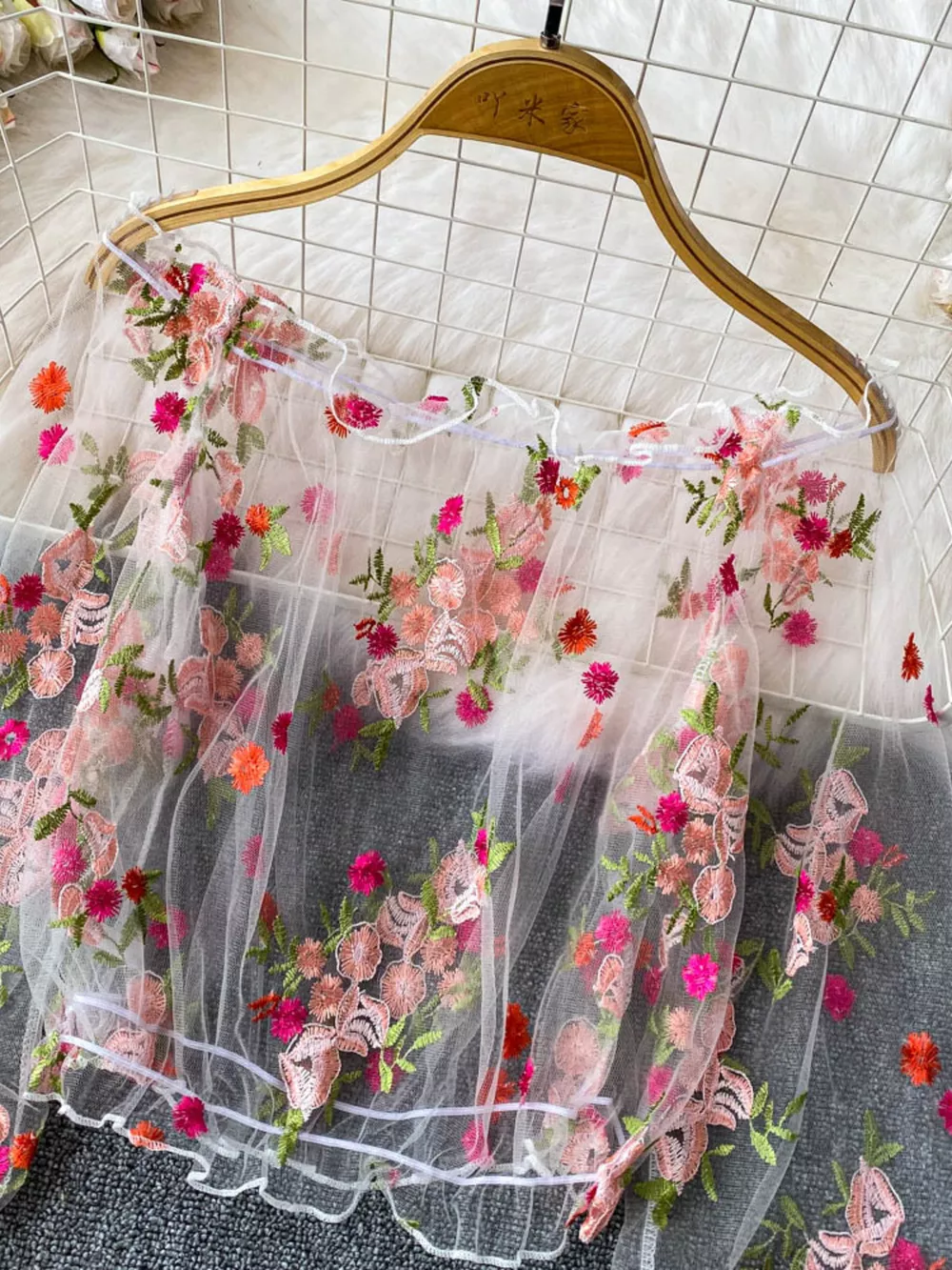 Floral Embroidered Mesh Off-Shoulder Top, image 6