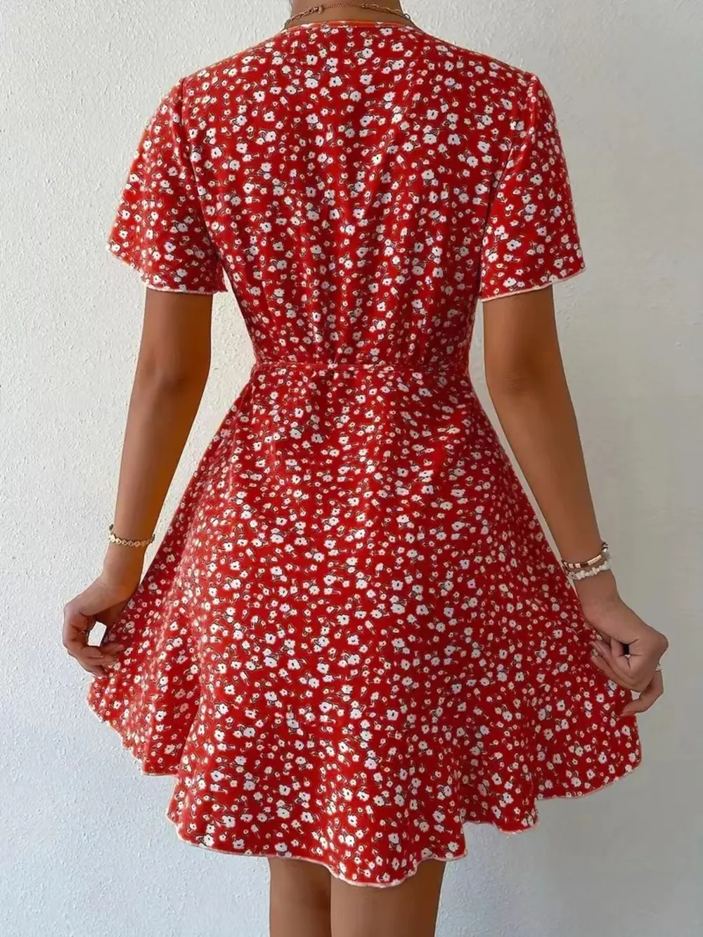 Floral Flutter Sleeve Wrap Mini Dress, image 3