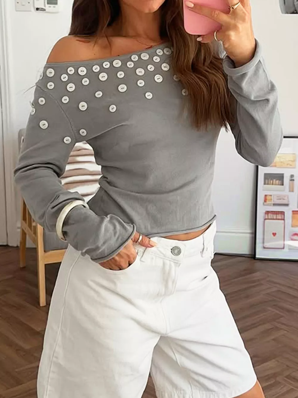 Decorative Button One Shoulder Top, image 4