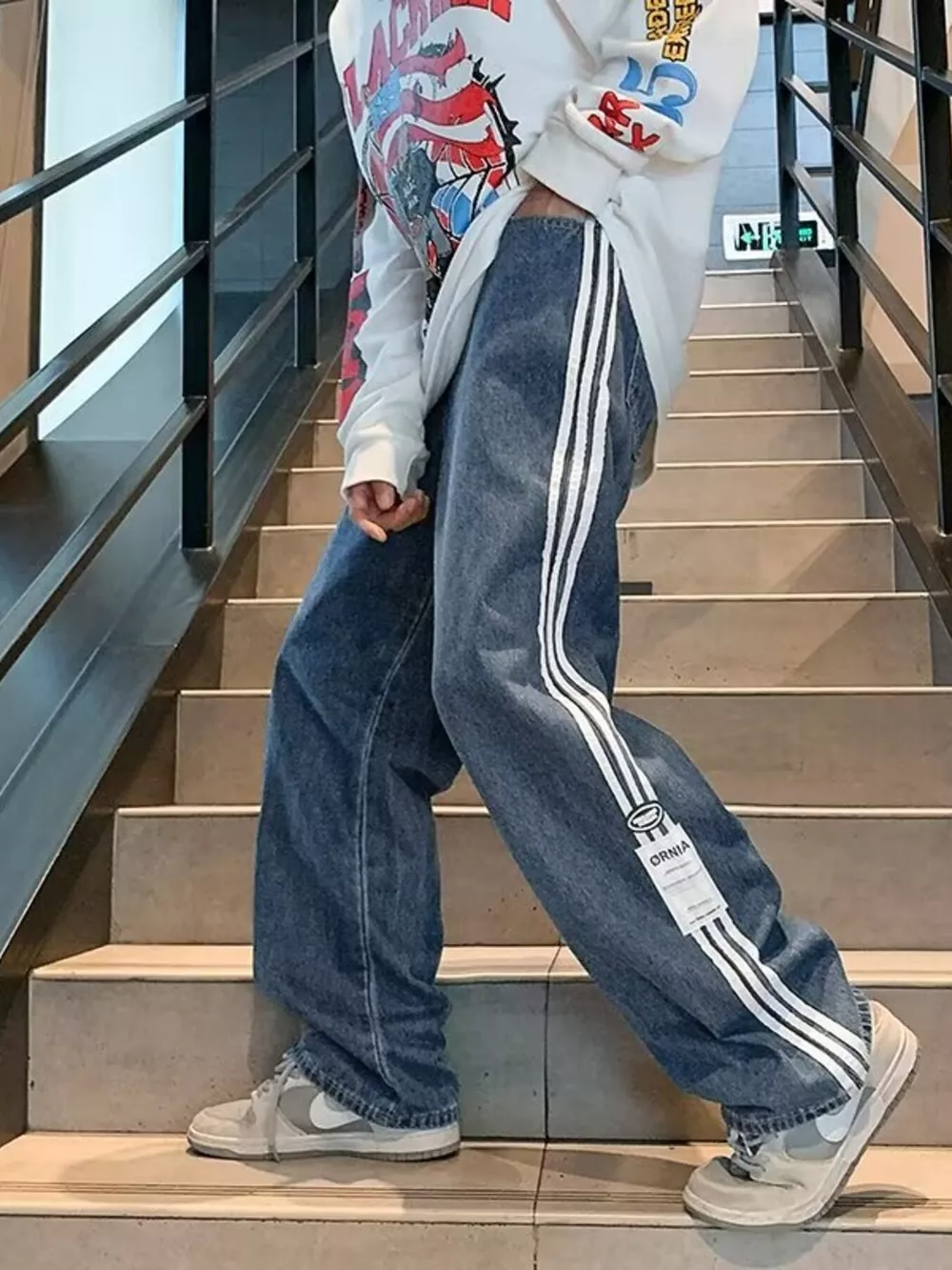 Men's Plus Size Striped Wide-Leg Jeans, image 4