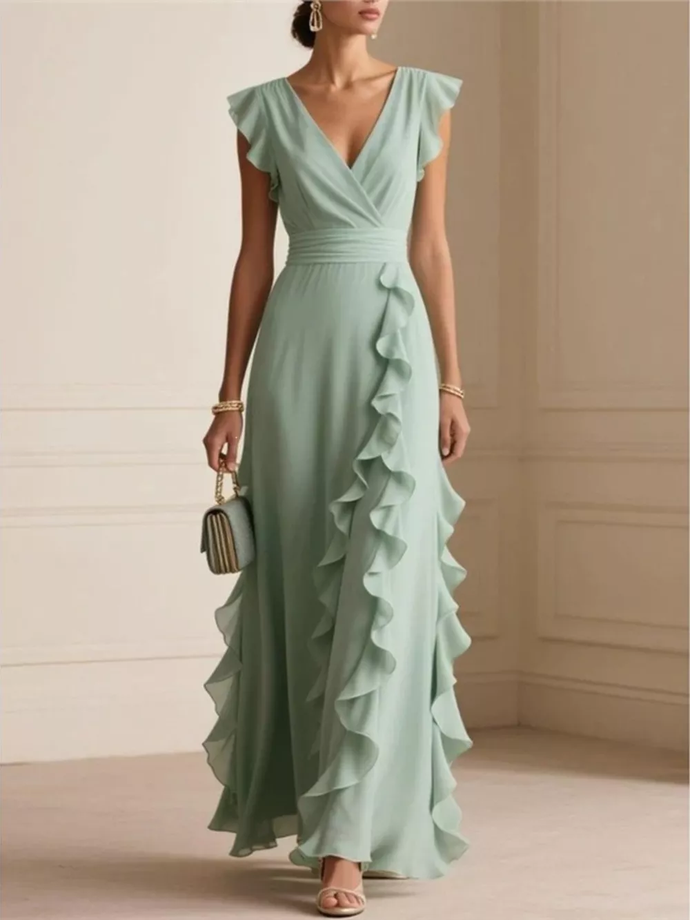 Ruffled Surplice Maxi Dress, image 2