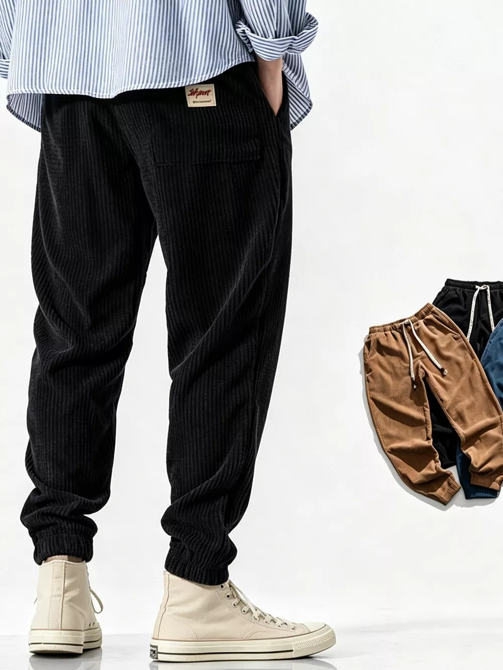 Men's Plus Size Corduroy Joggers with Elastic Cuffs, image 3