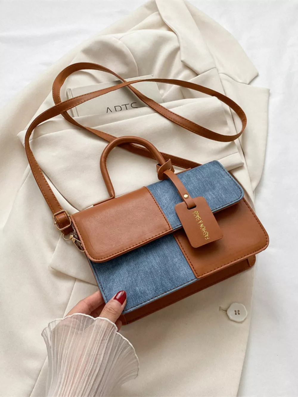 Two-Tone PU Leather Crossbody Bag, image 11