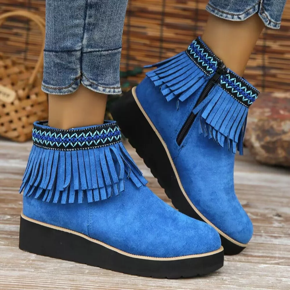 Fringe Round Toe Ankle Boots, image 6
