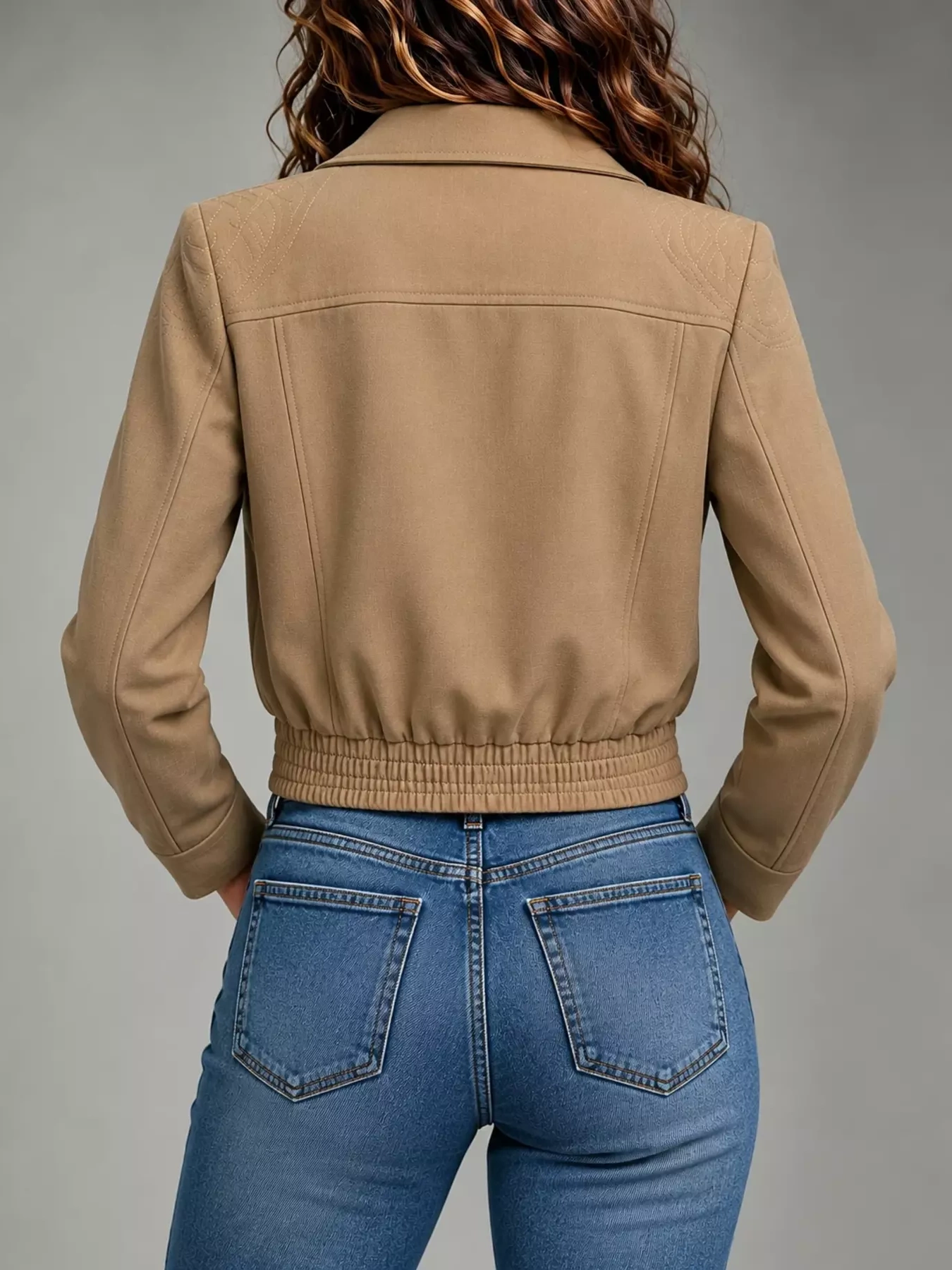 Zip Up Elasticized Hem Cropped Jacket, image 5