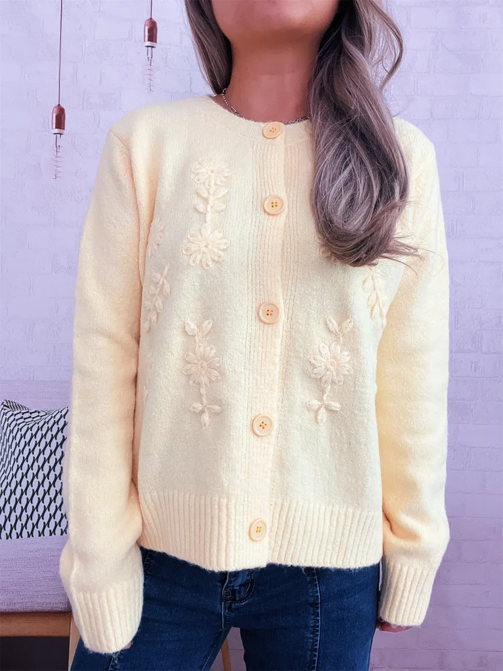Flower Button Up Ribbed Hem Cardigan, image 22