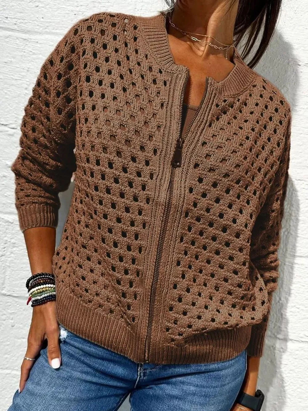 Full Size Crochet Knit Zip-Up Cardigan Plus Size, image 16