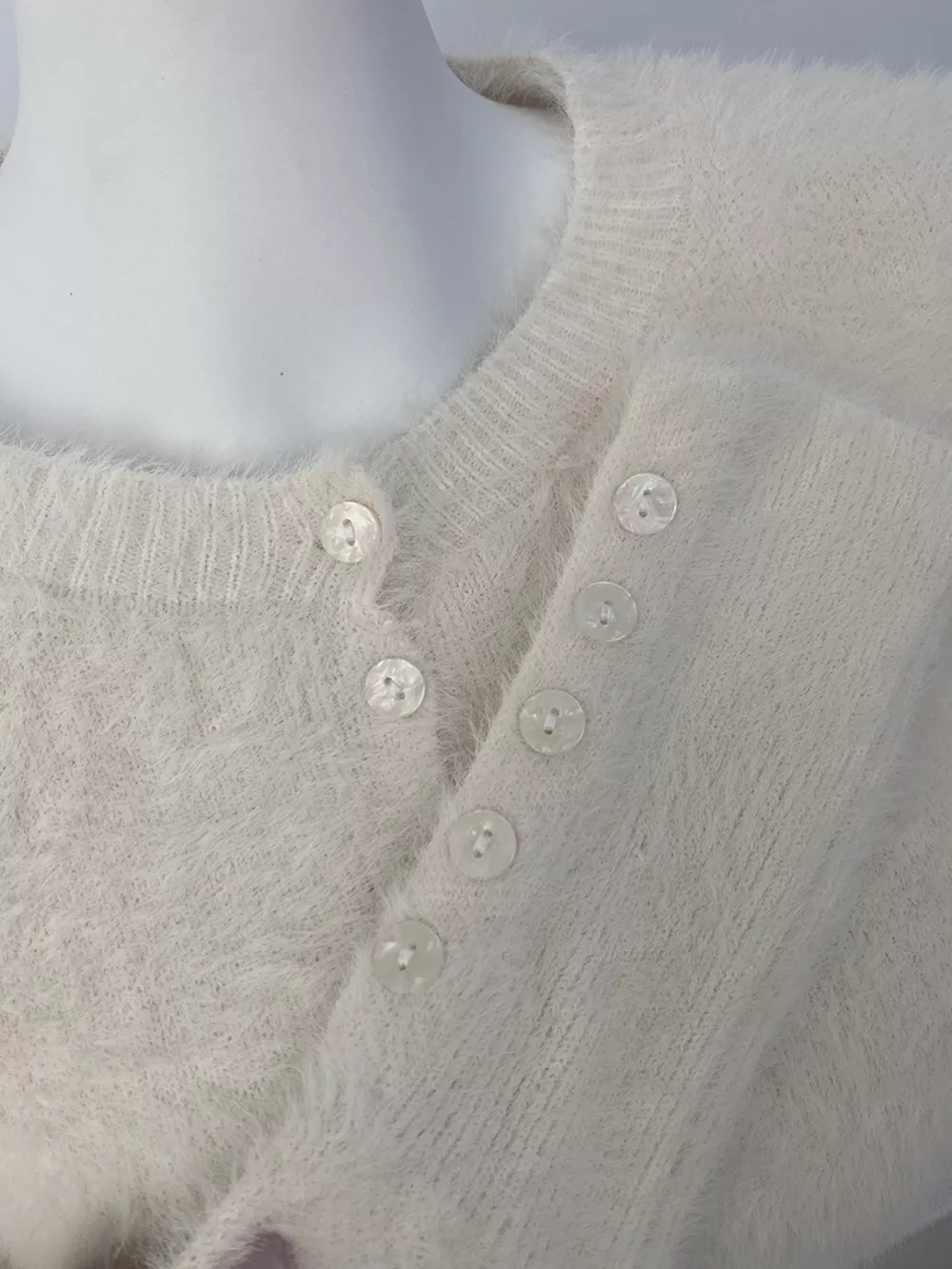 Soft Fuzzy Button-Down Cropped Cardigan, image 9