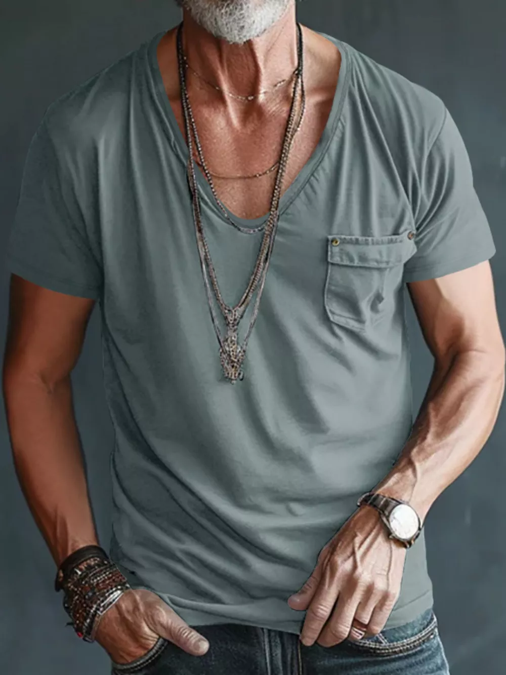 Men's Full Size V-Neck Pocket T-Shirt Plus Size, image 6
