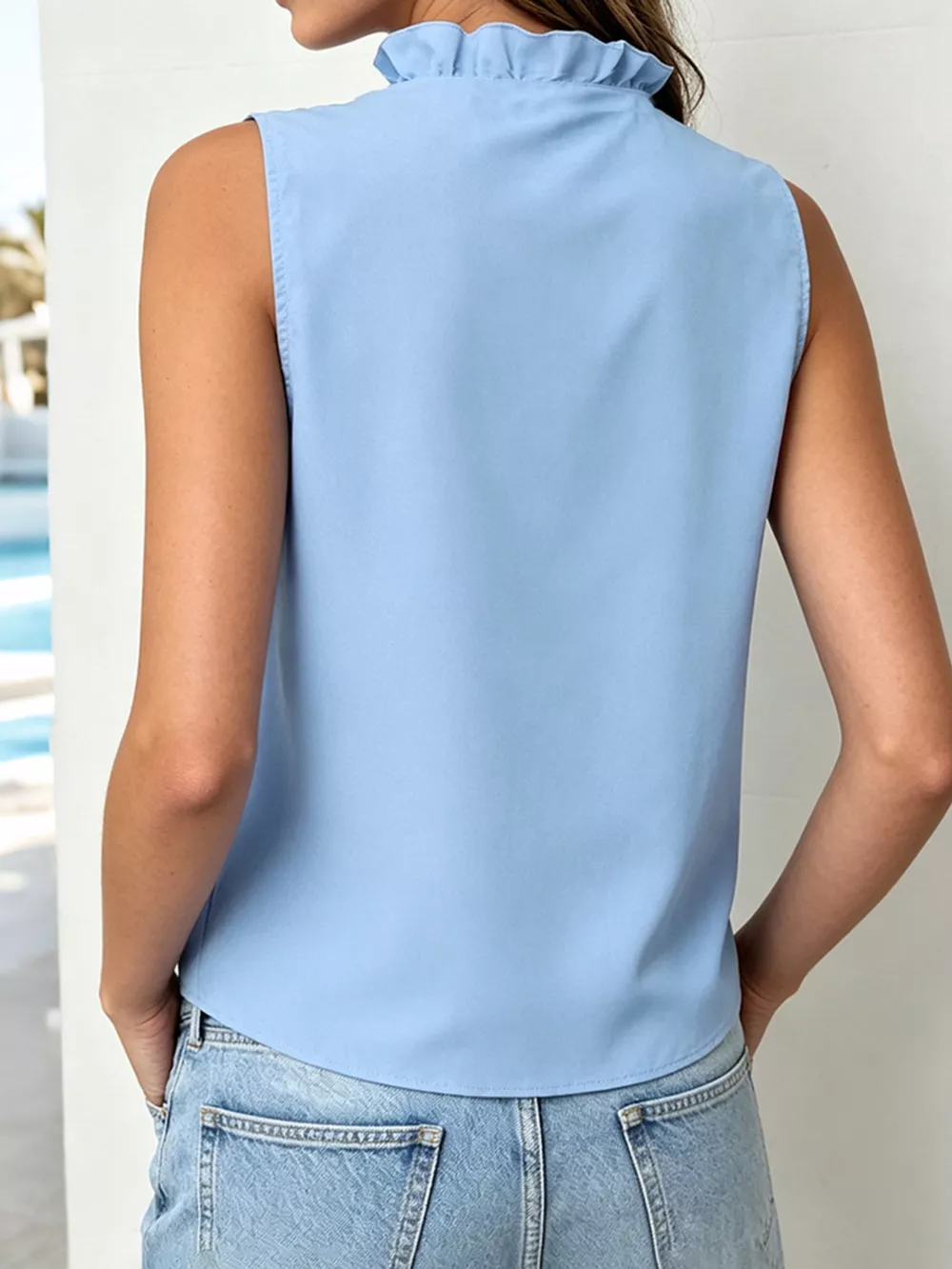 Sleeveless Ruffle V-Neck Blouse, image 3