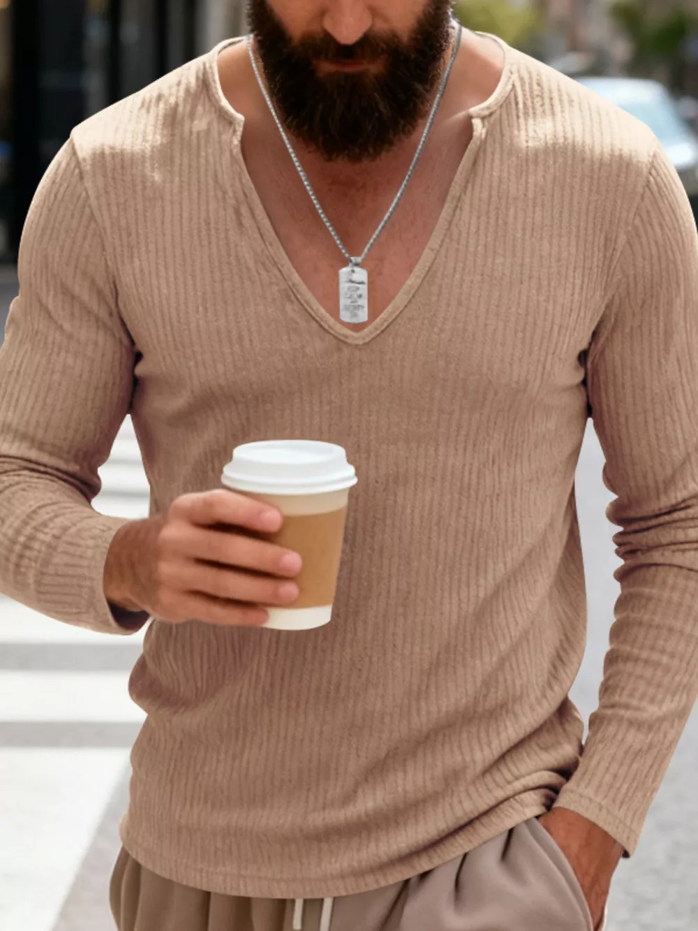 Men's Full Size Casual Ribbed Long Sleeve T-Shirt Plus Size, image 16