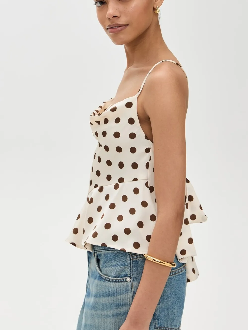 Polka Dot Cowl Neck Cami with Back Tie, image 4