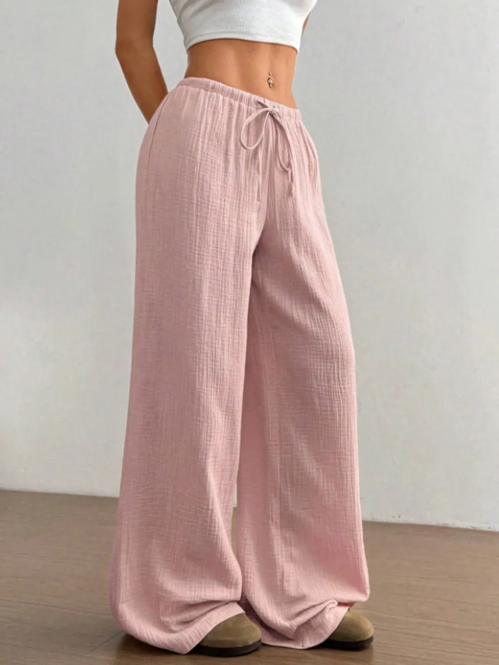 Wide Leg Drawstring Casual Pants, image 5