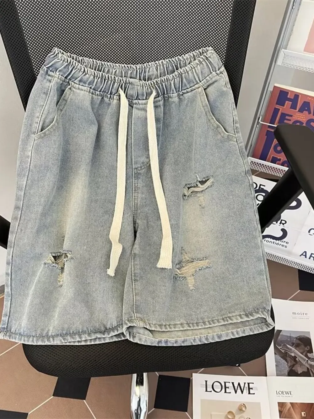 Men's Full Size Distressed Drawstring Denim Shorts Plus Size, image 4