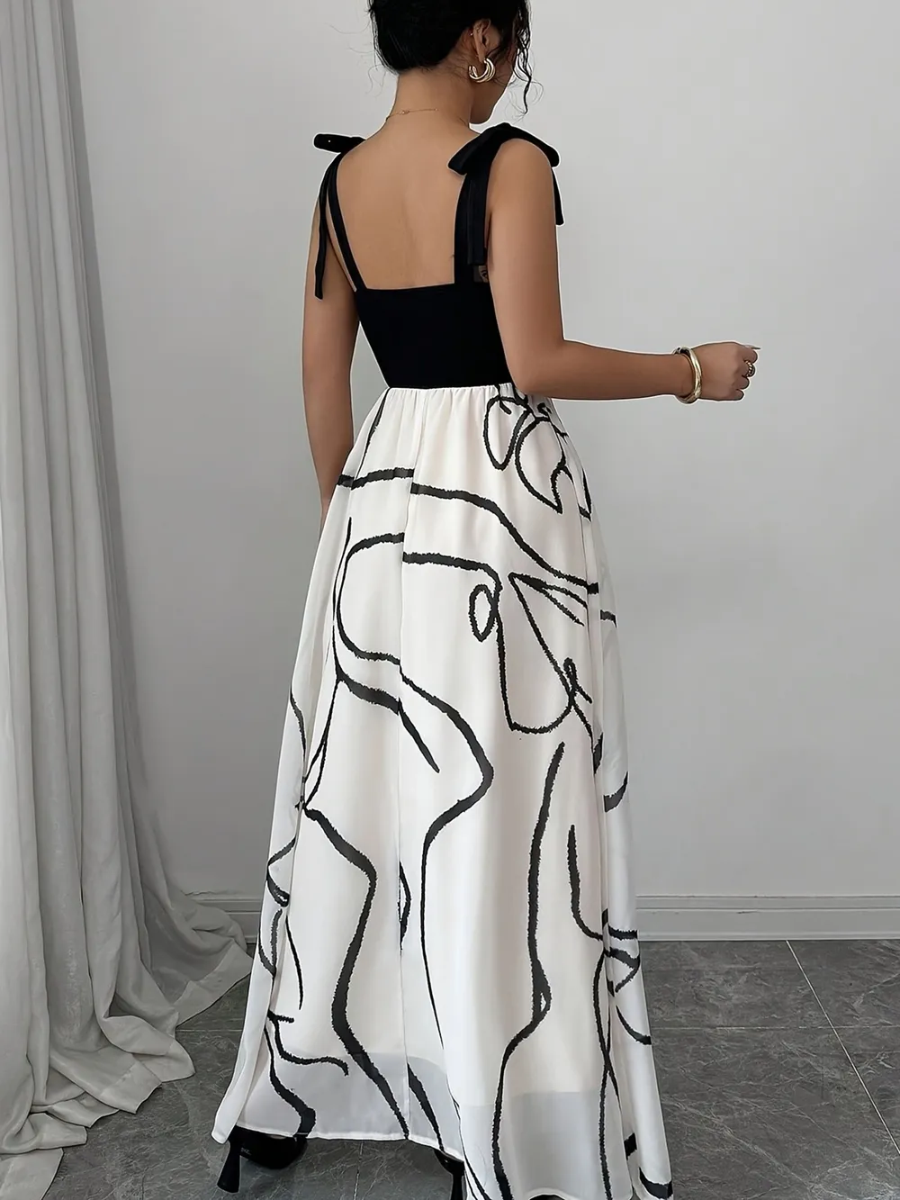 Tie Shoulder V-Neck Maxi Dress, image 2