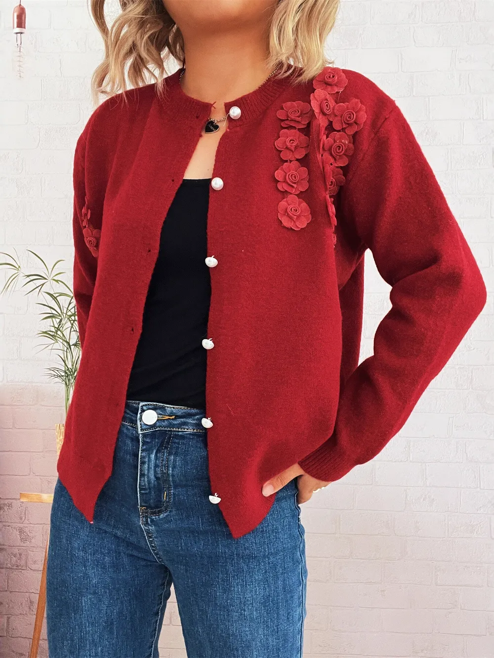 Flower Button Up Long Sleeve Cardigan, image 3