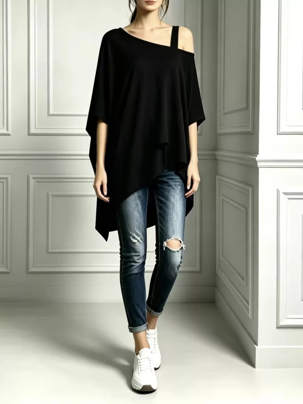 Full Size Asymmetrical Neck Short Sleeve T-Shirt Plus Size