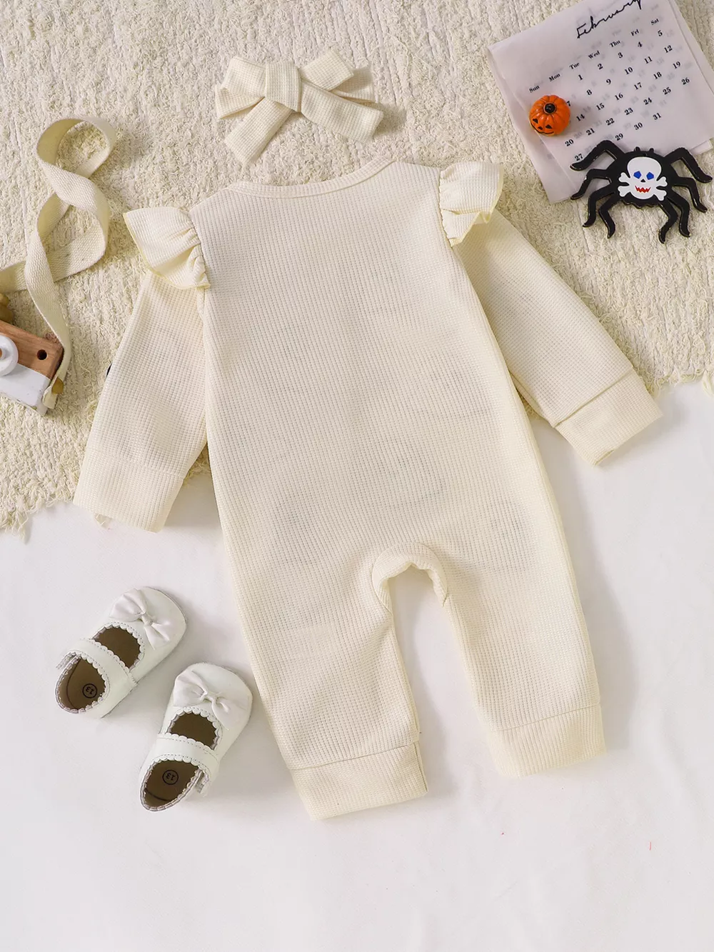 Children's Halloween Ruffled Long Sleeve One-Piece Jumpsuit with Headband, image 6