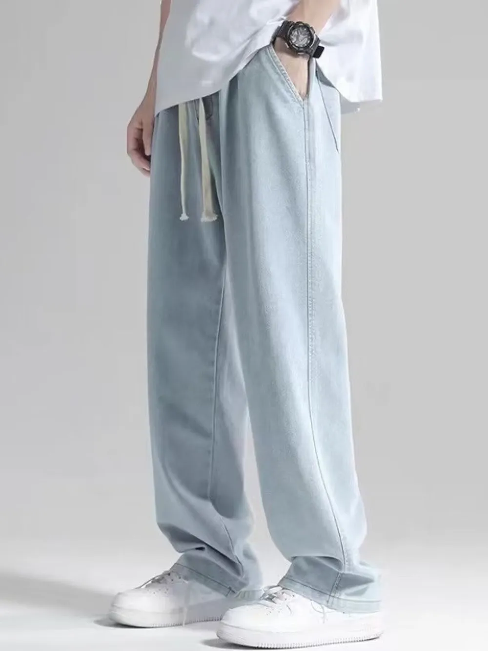Men's Plus Size Loose Fit Drawstring Jeans, image 3