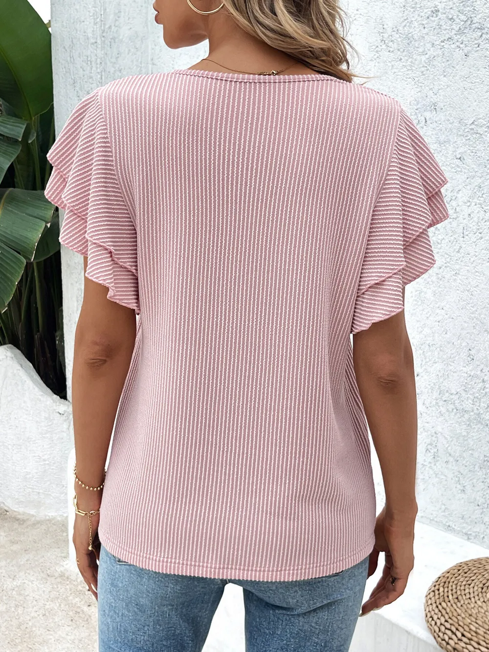 Ribbed Flutter Sleeve T-Shirt, image 2