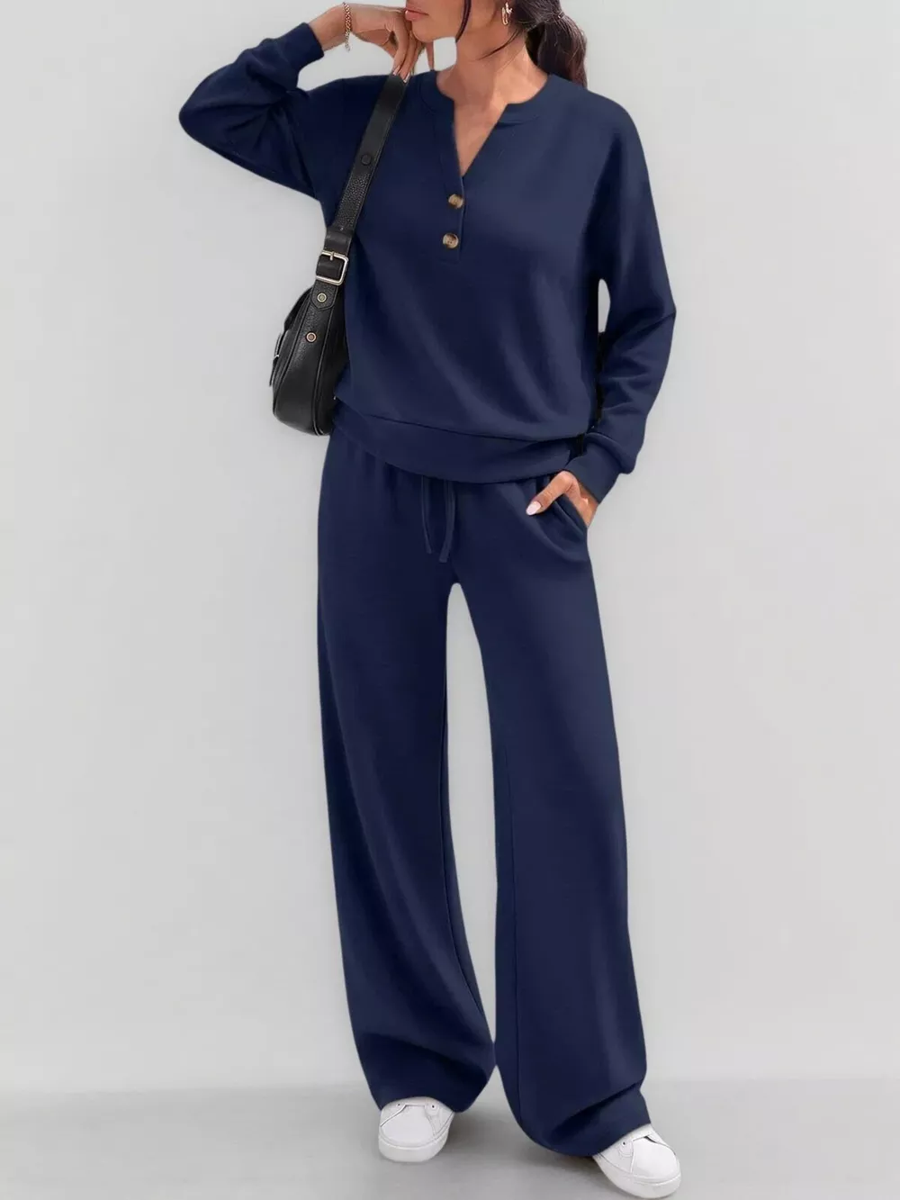 Button Detail Dropped Shoulder Top and Pants Set, image 24