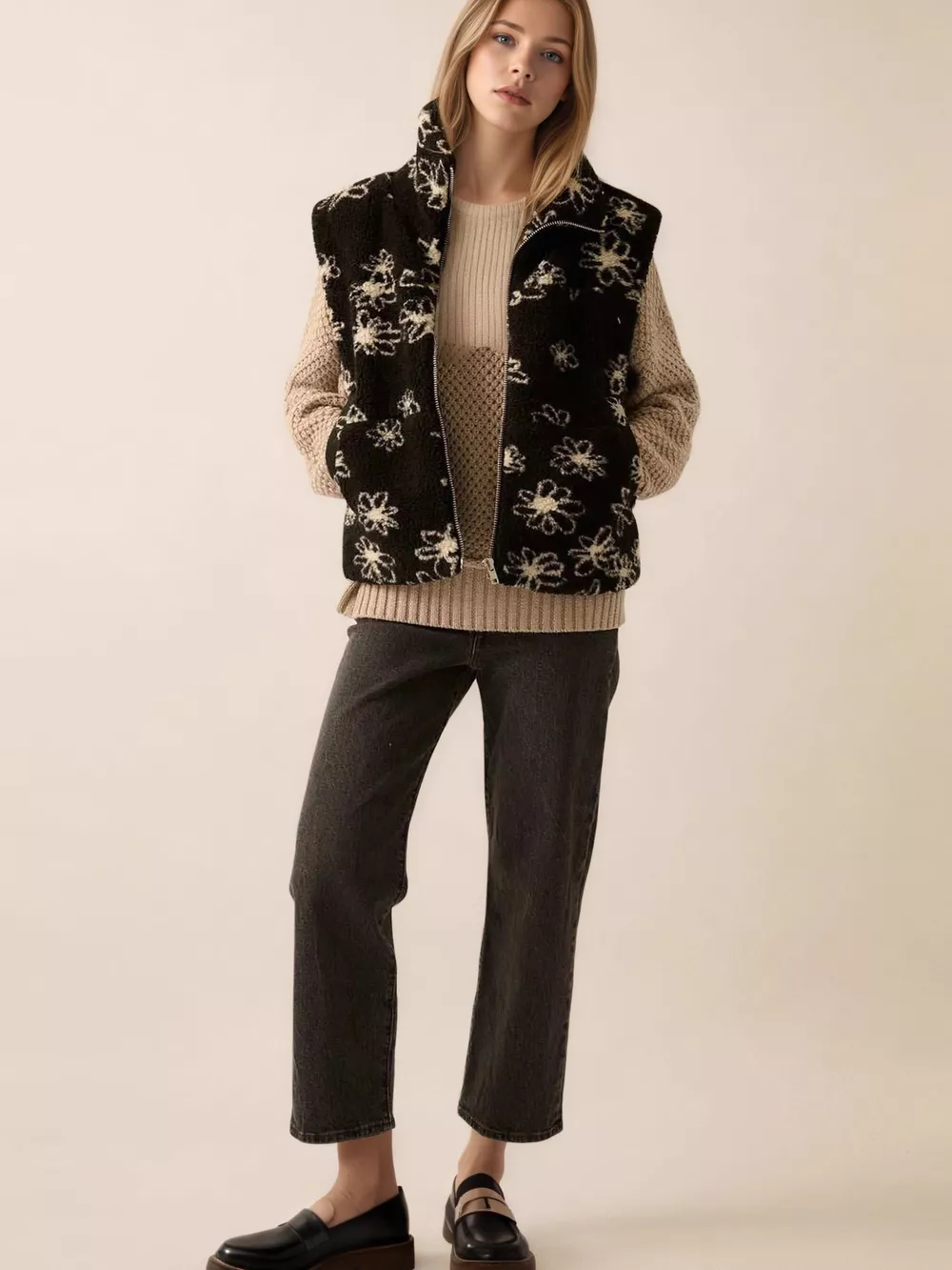 Zip Up Vest Coat with Pockets