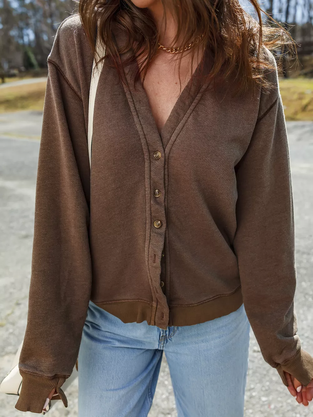 Button Front V Neck Casual Cardigan, image 3