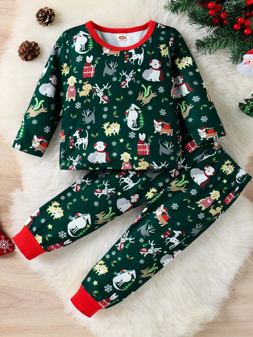 Children's Christmas Print Top and Pants Set, image 2