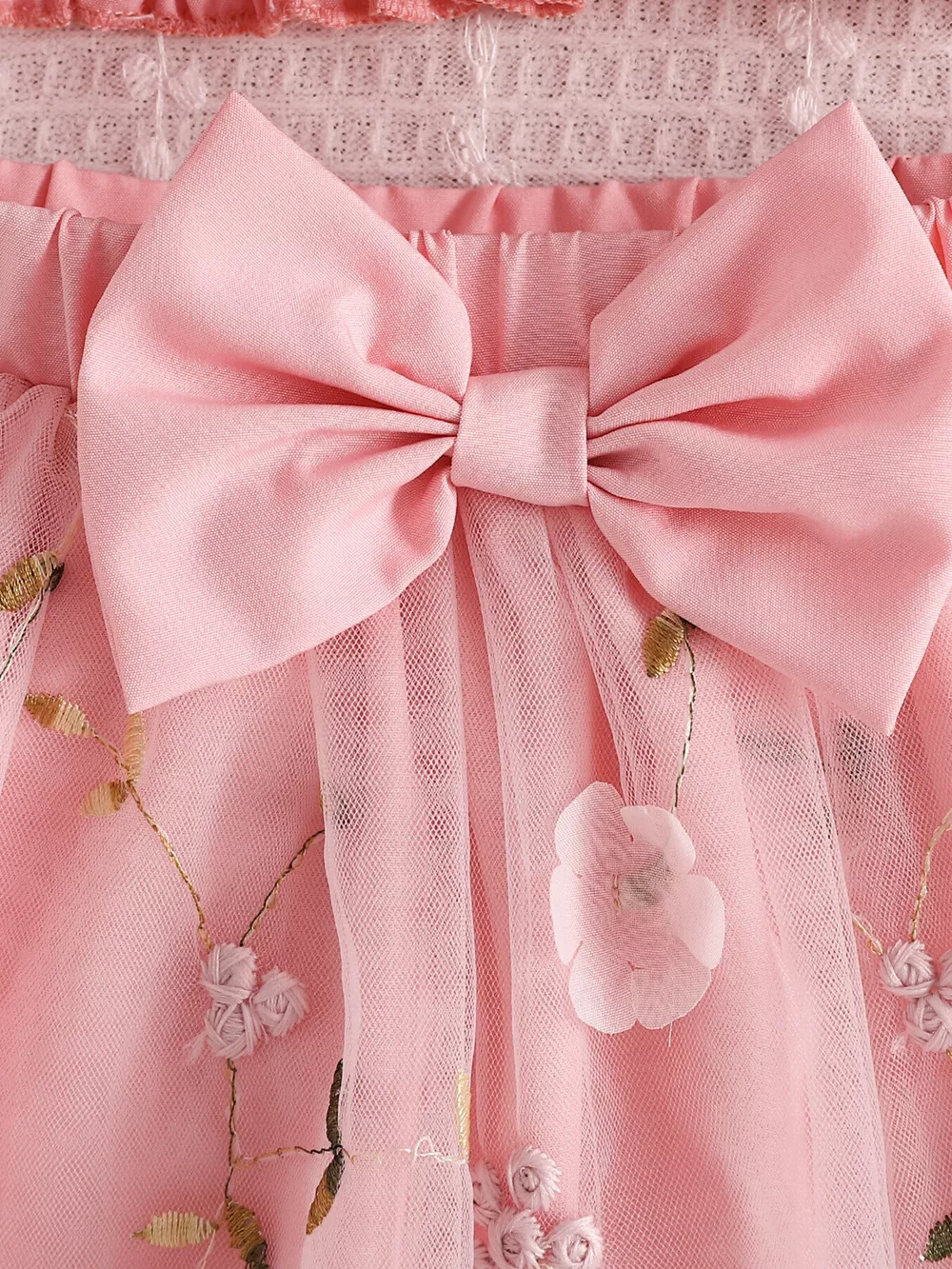 Children's Smocked Top & Bow Decor Tulle Skirt Set, image 6