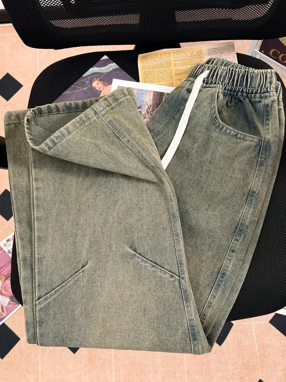Men's Plus Size Drawstring Wide Leg Jeans, image 4