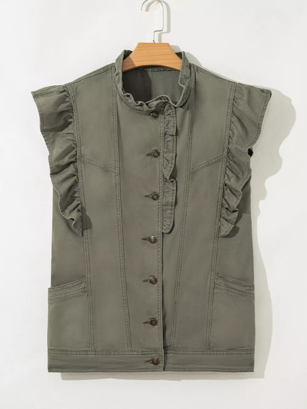 Ruffled Patchwork Denim Jacket Vest, image 3