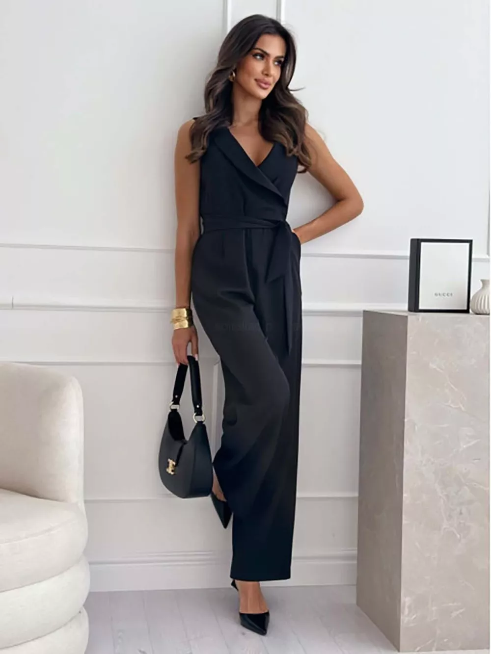 Surplice Sleeveless Wide-Leg Jumpsuit, image 8