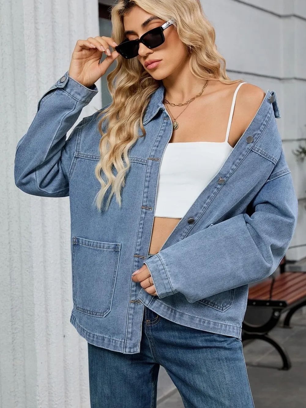 Washed Oversized Button Down Denim Jacket, image 2