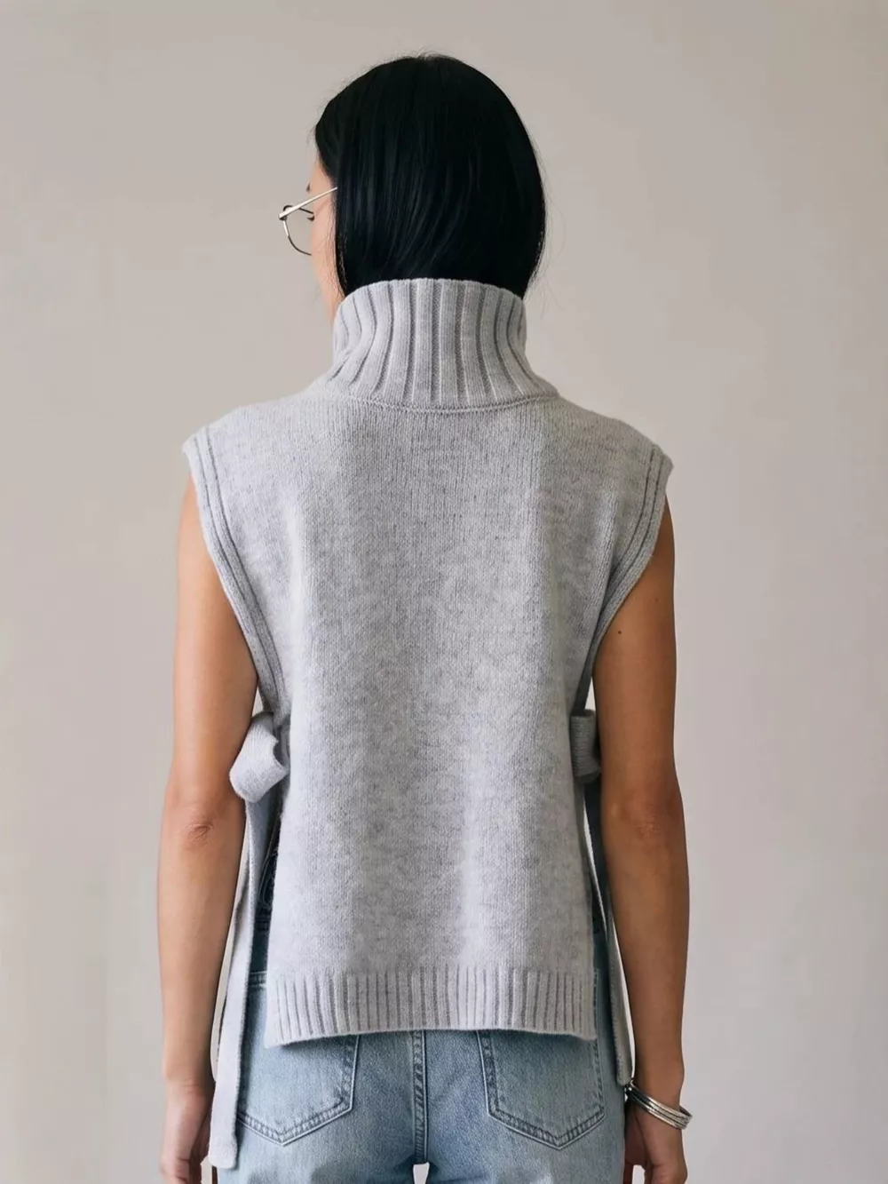Turtleneck Side-Tie Knit Sweater Vest, image 2