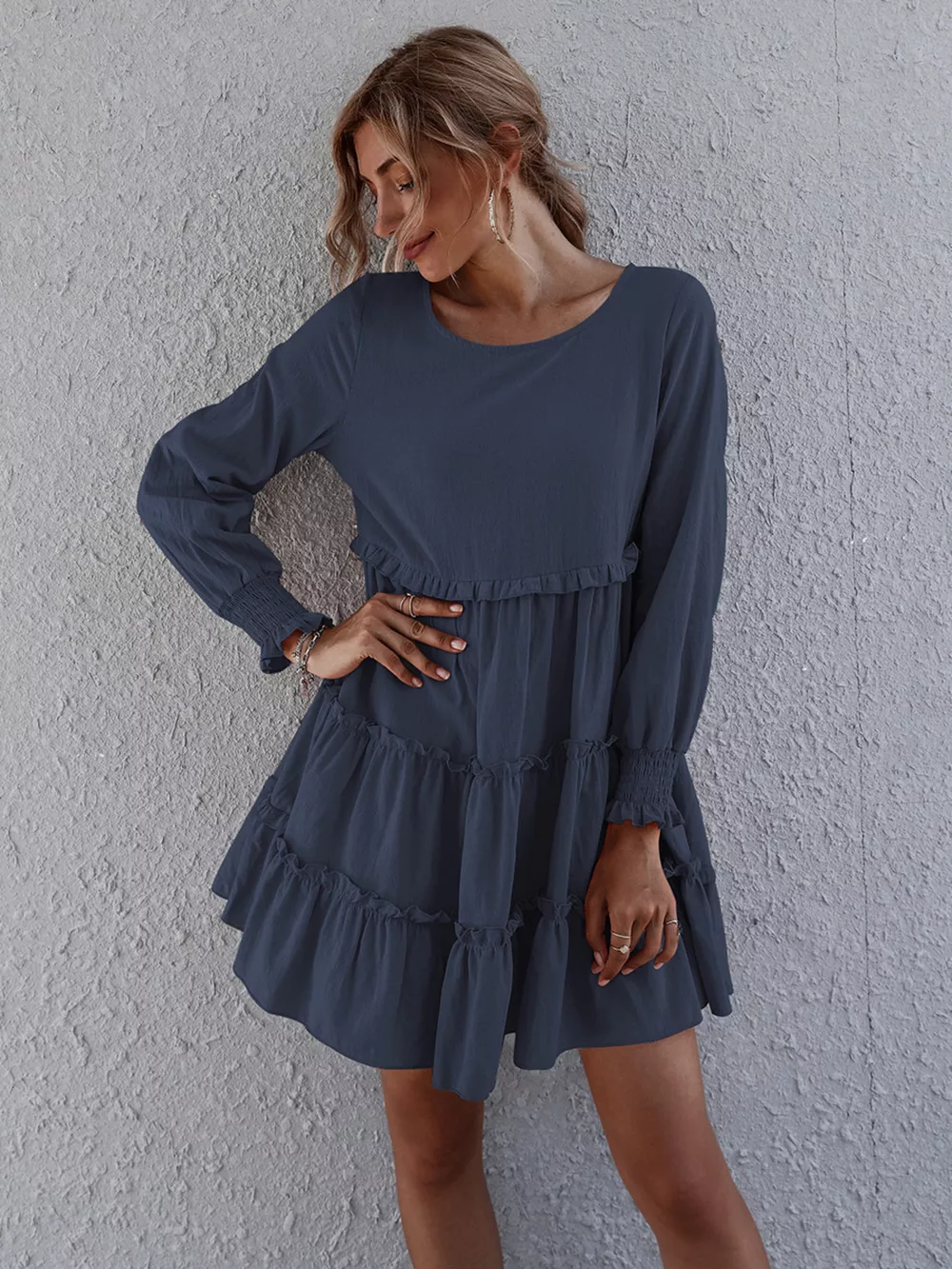Ruffle Tiered Long Sleeve Mini Dress, image 8