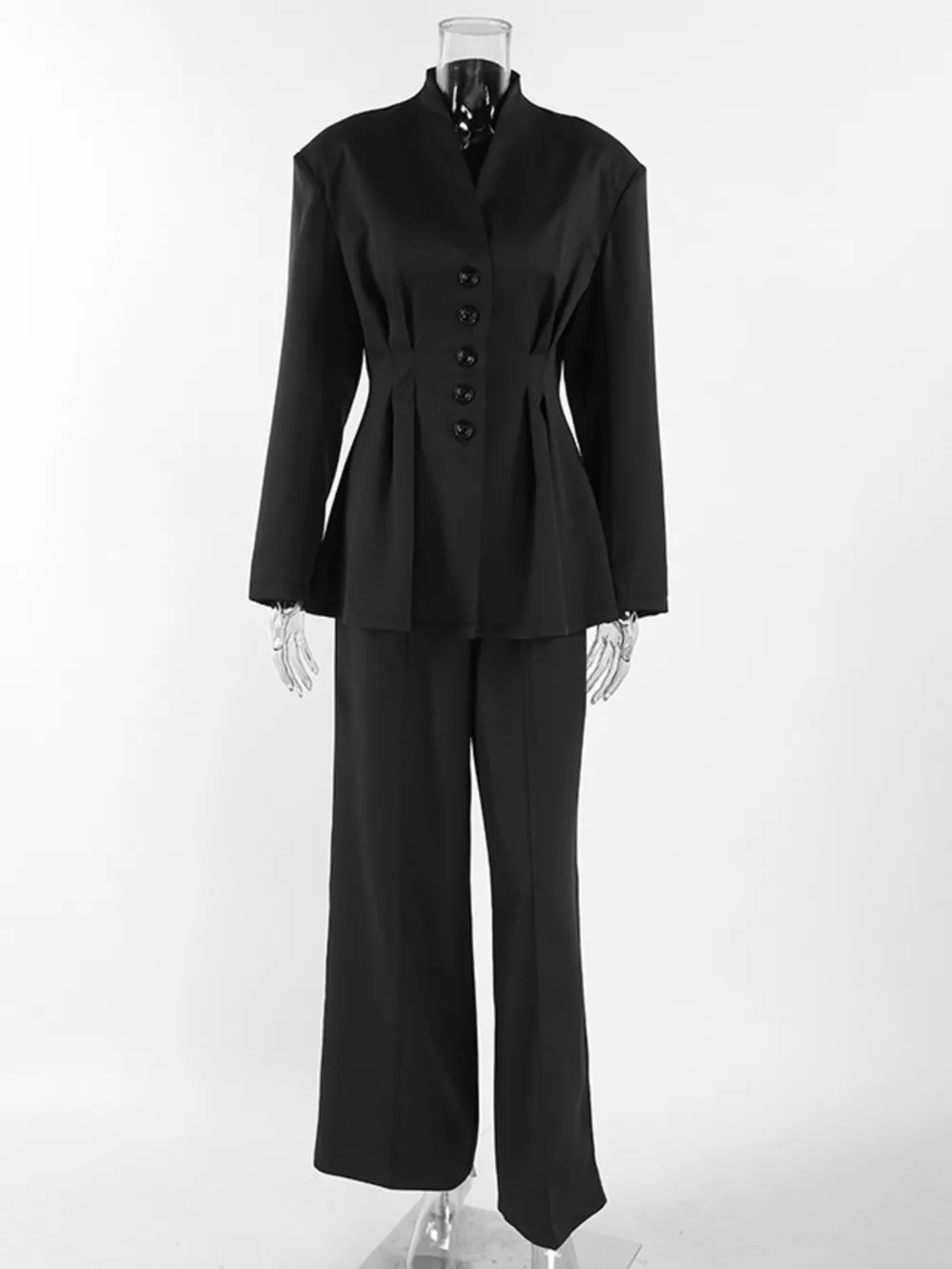 Chic Button Down Pleated Blazer and Wide-Leg Pants Suit Set, image 6