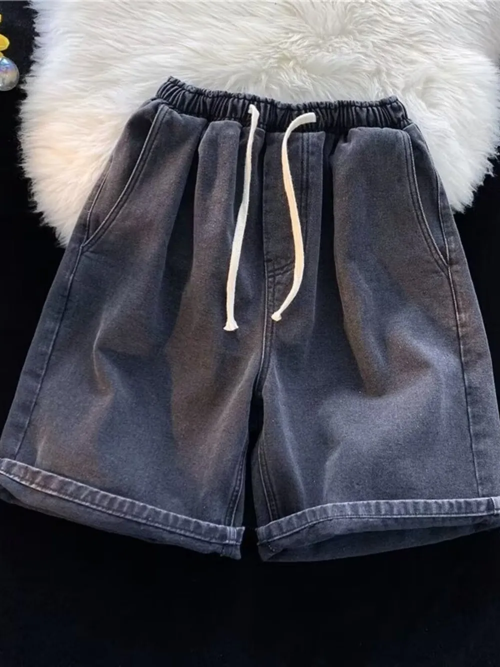 Men's Full Size Elastic Waist Washed Denim Shorts Plus Size