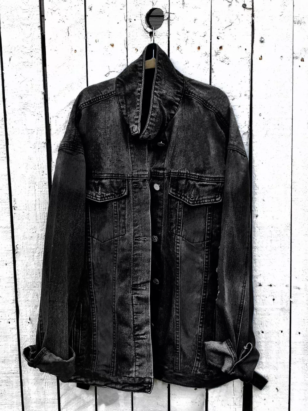 Full Size Angel Wings Graphic Back Denim Jacket Plus Size, image 3