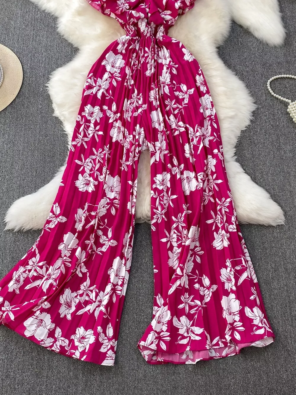 Floral Print Wide Leg Pleated Jumpsuit, image 10