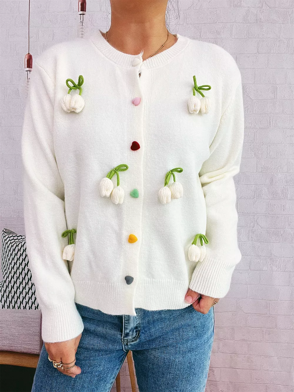 Flower Button Up Long Sleeve Cardigan, image 5
