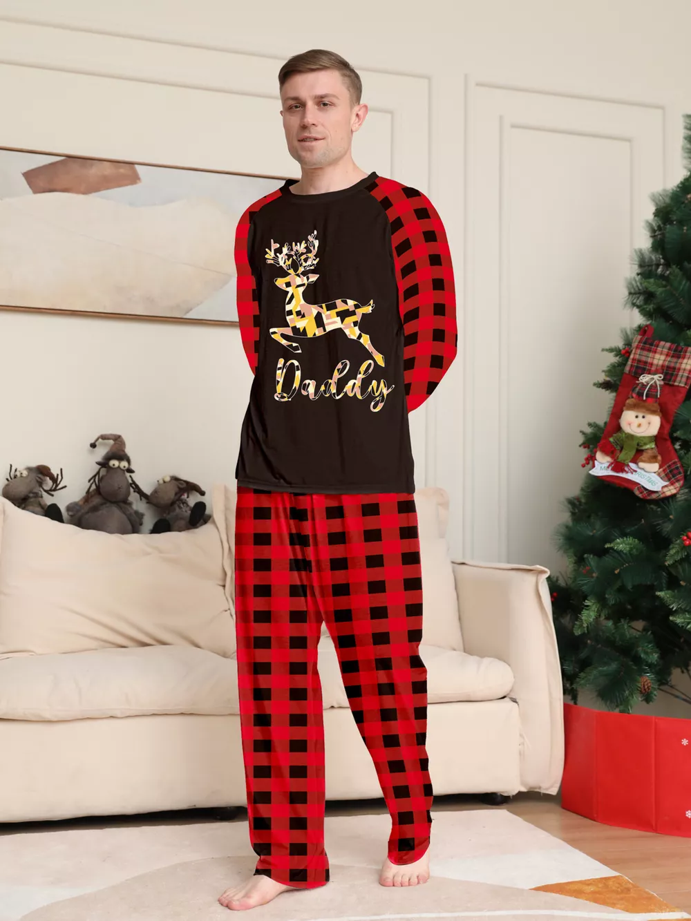 Full Size Family Matching Christmas Pajamas Set with Reindeer Graphic Plus Size, image 6
