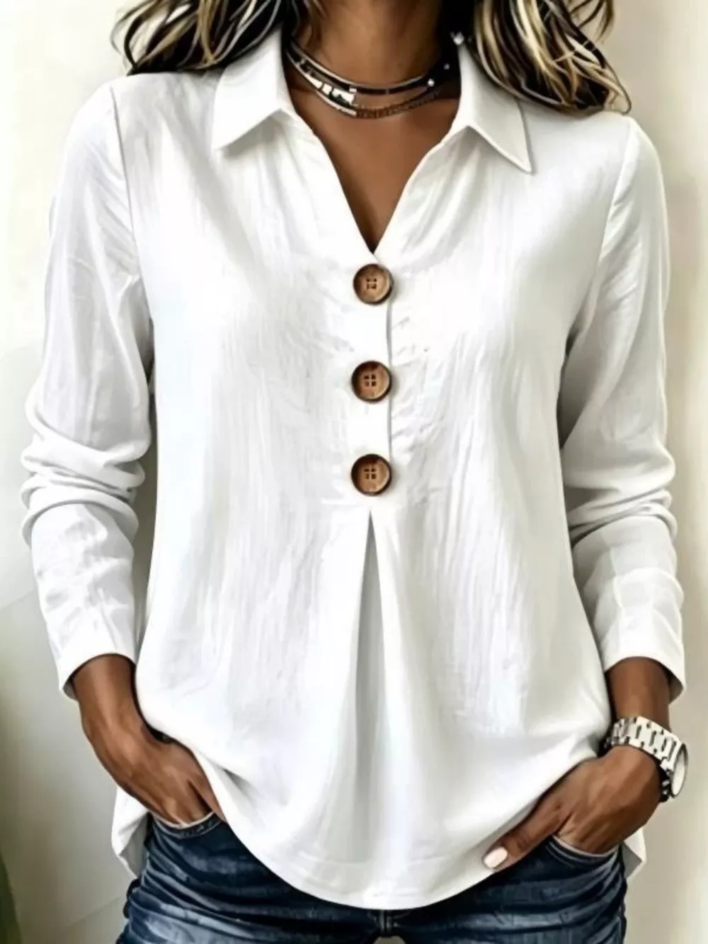 Button Detail Long Sleeve Blouse, image 3