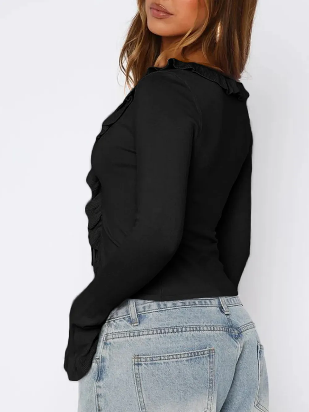 Ruffled Tie Front Flare Sleeve Shirt, image 6
